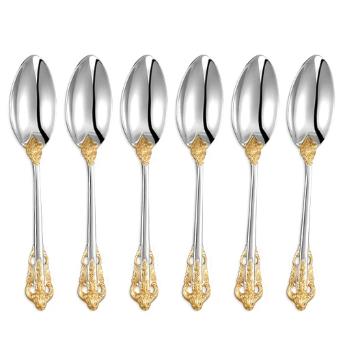 KEAWELL Luxurious 5.1-Inch Espresso Spoons Set - 6 Pieces - Mini Coffee Spoon, 18/10 Stainless Steel - Gorgeous Design with Exceptional Mirror Polished Finish (Gold Accent)