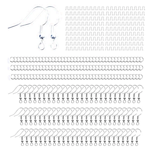 Yuronam 360 Pcs 925 Sterling Silver Earring Hooks Kit，Include Ear Wires Hypo-allergenic Earring Fish Hooks, Open Jump Rings, Clear Silicone Earring Backs for DIY Jewelry Making(Silver)