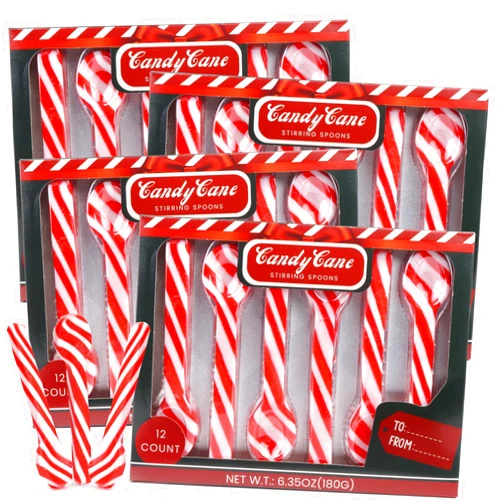 Sweetzo Bulk Christmas Candy Cane Stir Spoons, Hot Chocolate and Coffee Peppermint Stirrers - 48 Total Pieces (Pack of 4)