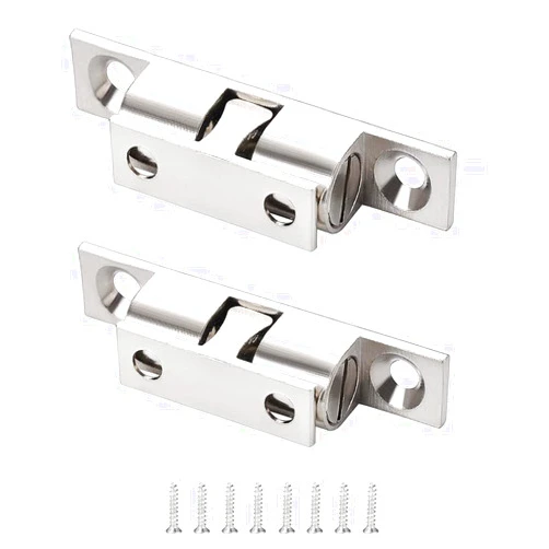 JIEDALIN 2 Pcs Adjustable Copper Double Ball Roller Tension Catches with Screws Brass Cabinet Cupboard Door Catch Ball Catch Furniture Latch for Cabinet Cupboards Wardrobes