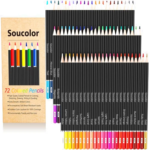 Soucolor 72-Color Colored Pencils for Adult Coloring Books, Back to School Supplies, Soft Core Artist Sketching Drawing Pencils Drawing Supplies, Art Supplies Kit for Adults Kids, Coloring Pencils Set