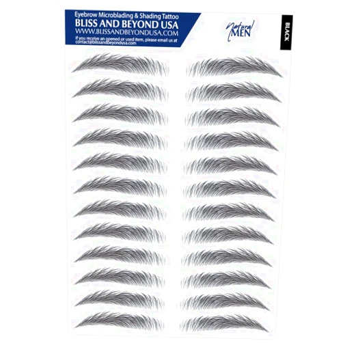 Bliss and Beyond USA | Men Waterproof Eyebrow Tattoo Stickers. A real hair stroke look. Hair replacement without surgery. Solution for hair loss. Tinted eyebrow tattoos. (MEN) (Black, Large)