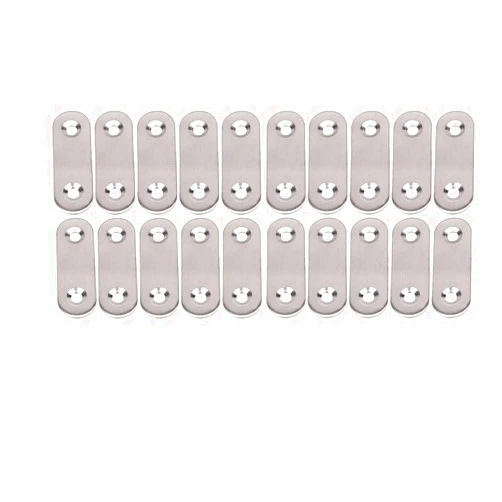 BfyBest Flat Corner Brace Plates Metal Joining Plates Connector Repair Bracket with Fixing Screws,40 X 16mm, 2 Holes,Stainless Steel, Silver Color (20 Pcs)