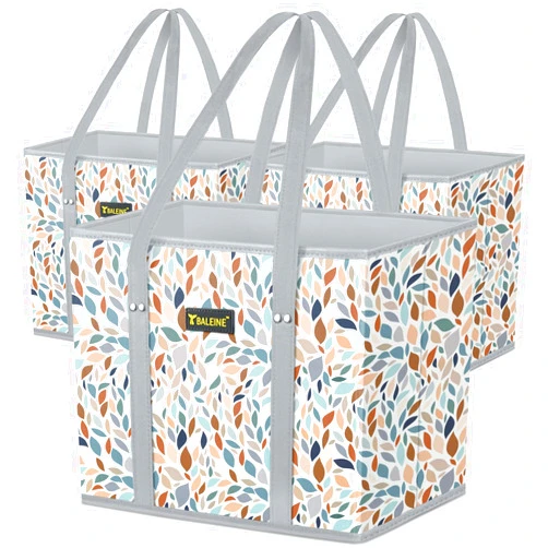 BALEINE 3Pk Reusable Grocery Bags, Foldable Shopping Bags for Groceries with Reinforced Bottom & Handles (Mosaic)