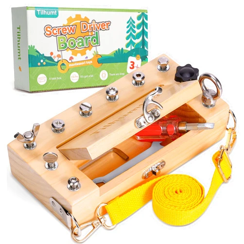 Tilhumt Montessori Screwdriver Board Set for Kids, Storage Wooden Toddler Real Tools Preschool Toys Fine Motor Skills Toys for 3 4 5 Year Old Children, Classroom STEM Toy For 1 Player