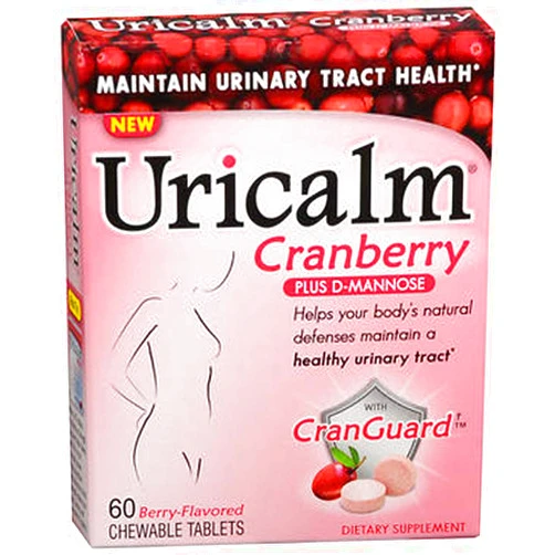 Uricalm Cranberry plus D-Mannose Dietary Supplement Chewable Tablets Berry-Flavored - 60 ct, Pack of 2