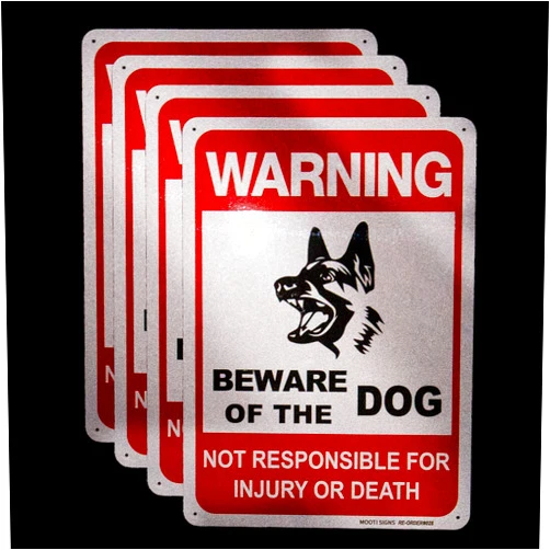 MOOTI Dog Warning Signs Beware of The Dog Aluminum Warning Sign Not Responsible for Injury Or Death 2 Pack, UV Protected and Weatherproof, Easy Mounting, Business, Driveway Alert (style2: 10X7 4 Pack)