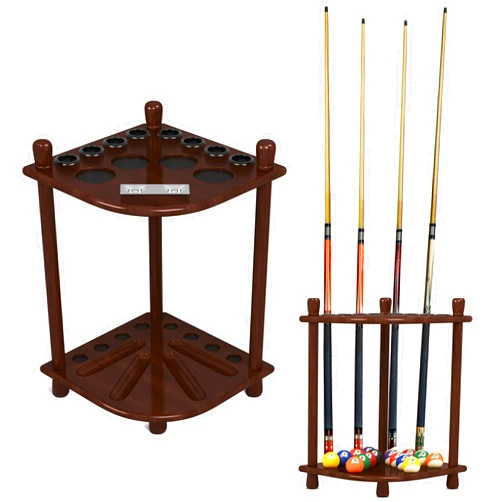 ISZY Billiards Pool Stick Holder - Cue Rack Only - Wood Stand Holds 8 Billiard Sticks, a Full Set of Balls & Includes 4 Score Counters - Pool Accessories, Mahogany