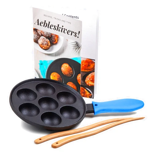 Upstreet Cast Iron Aebleskiver Pan/Ebelskiver Pan/Ideal for Mini Pancake Mold, Cake Pop Pan, and Takoyaki Maker for Danish Stuffed (Blue)