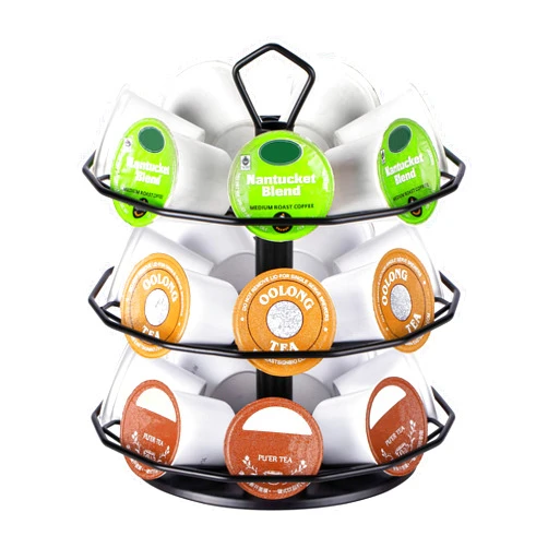 FlagShip K cup Holder Carousel 3 Tier for Keurig Pod Holder Metal DIY Install Small for K-cup Storage Stand 21 K Pod Storage