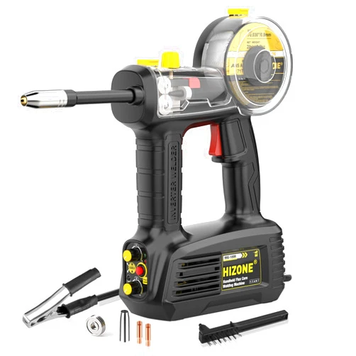 HIZONE Hand Held MIG Welder Machine 110V, HIZONE 100A Flux Core Portable Welding Machine, Handheld Gasless Inverter Wire Feed Welding Equipment