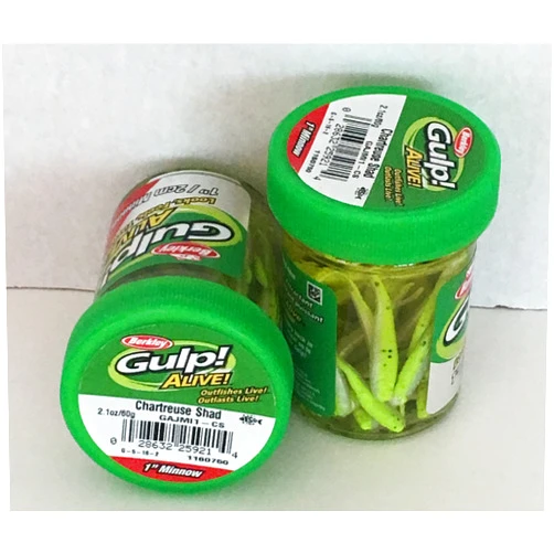 Gulp! Alive! Gulp Bait 1 INCH Chartreuse SHAD Minnow 2 jar Bundle Berkley gulp Alive Perch Minnows ice Fishing Bait Panfish Minnows