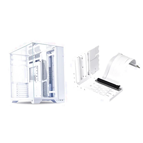 Lian Li O11 Vision White Aluminum/Steel/Tempered Glass ATX Mid Tower Computer Case White - O11VW.US & Universal 4- Slots Vertical GPU kit (with Gen 4 Riser) White