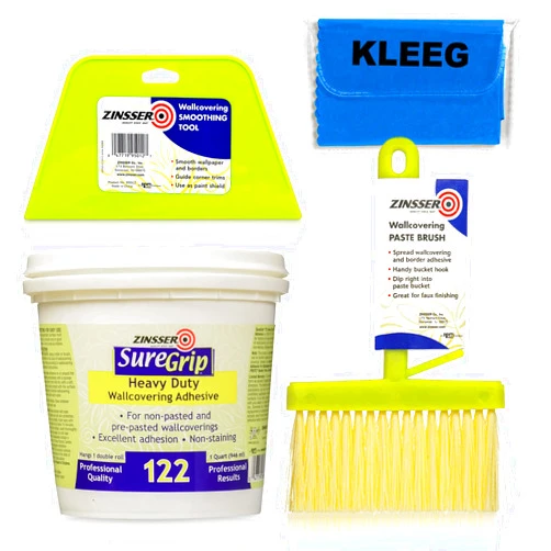 KLEEG Zinsser SureGrip 122 Heavy Duty Wallcovering Adhesive, Wallpaper Glue + Wallpaper Paste Brush + Wallpaper Smoothing Tool, Wallpaper Tools Kit, Wall Paper Adhesive, Vinyl Wallcovering + KLEEG Packet