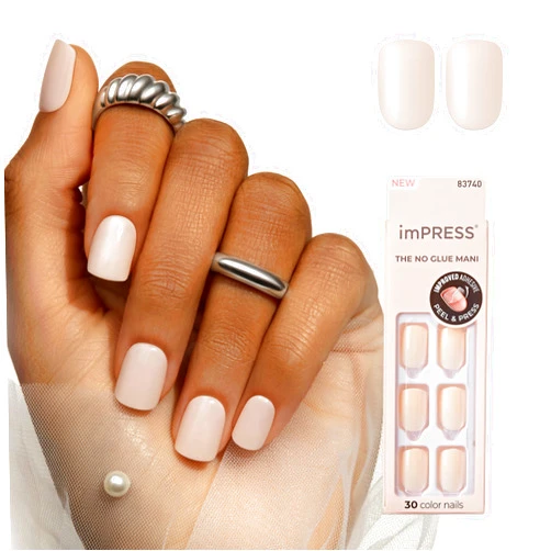 ImPRESS KISS imPRESS No Glue Mani Press On Nails, Color, 'Point Pink', Pink, Short Size, Squoval Shape, Includes 30 Nails, Prep Pad, Instructions Sheet, 1 Manicure Stick, 1 Mini File