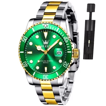 OLEVS Watches for Men Classic with Date Business Dress Luxury Big Face Green/Black/Blue Waterproof Luminous Mens Wrist Watch Analog Two Tone Stainless Steel Men Watch green watch for men