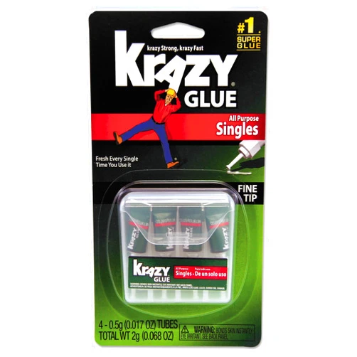 Krazy Glue, All Purpose Super Glue, Fine Tip, Singles (0.5 g), 4 Count (KG582)