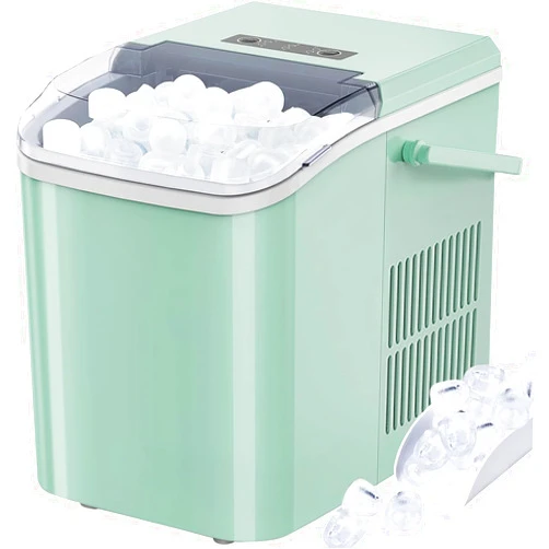 Zibbizo Ice Maker, Portable Countertop Icemaker Machine, Self Cleaning Quiet 2 Sizes Bullet Cubes Makers, 9 Cubes in 6 Mins, 26.5lbs/24Hrs with Ice Scoop, Basket and Handle for Home Kitchen Party