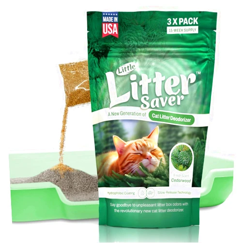 LITTLE SAVER Little Litter Saver | a New Generation Of Cat Litter Box Deodorizer | Unique Formula for Slow Release | Natural Fresh Scent | Up to 15 Weeks Supply | 3 x 0.5oz bags (Cedar)