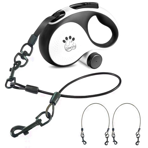 Lpoevte 26 ft Retractable Dog Lead Leash with 2 Pack Chew Proof Wire Ropes Chain Leads, 360° Tangle-Free Extendable Dog Lead, Heavy Duty Retractable Leash for Medium to Large Dogs up to 110 lbs