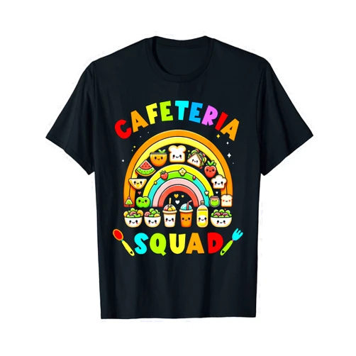 Funny Lunch Hero Day for Ladies Cafeteria Workers Cute Lunch Lady Crew of Food Service Rainbow Cafeteria Squad T-Shirt