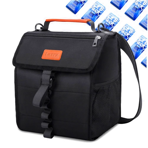 Lasrz Lunch Box for Men Women, Insulated Lunch Bag for Men, Foldable Roll-Top Lunch Box, Lunch Cooler for Men Work, Office, Picnic, Beach, Hiking, Leakproof Tote Bag for Adults - Black