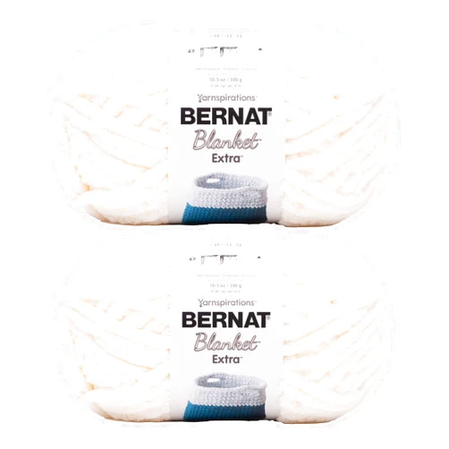 Bernat Blanket Extra Chunky Chenile Acrylic Yarn - 300g/10.5oz (Pack of 2) #7 Jumbo Heavyweight Yarn for Knitting & Crocheting, Amigurumi, Thick Blankets (Vintage White, 97 Yards), 16102727042P02