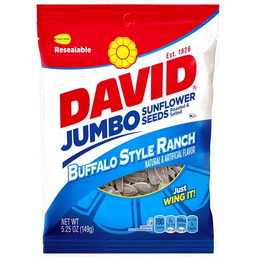 DAVID Seeds David Jumbo Roasted Salted Sunflower Seeds, Buffalo Ranch Flavor, 5.25oz Bags (Pack of 10)