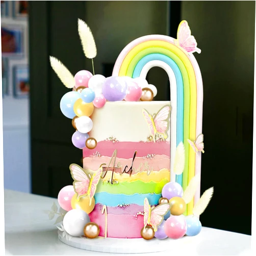 DRWATE Rainbow Cake Topper Balls Cake Decorations Boho Cake Topper with Colorful Cloud Rainbow Butterflies for Wedding Baby Shower Birthday Party Supplies (Colorful 2)
