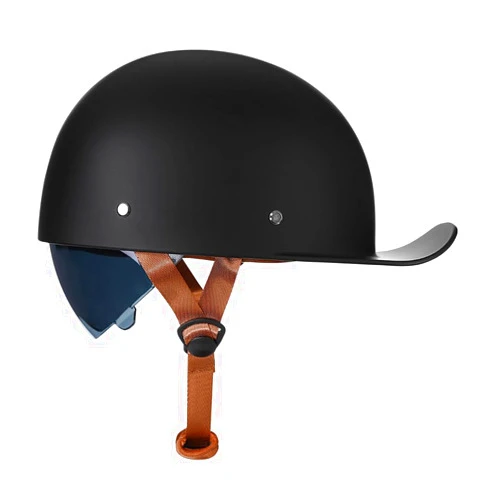 Woljay Vintage Retro Open Face Motorcycle Helmet Baseball Cap Half Helmets with Pull-Down Lens for Men Women Moped Cap Jet Scooter Street Cruiser - DOT Certified (Matte Black,Medium)