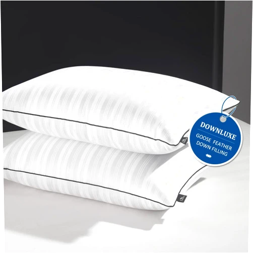 downluxe Goose Down Pillows - Hotel Collection Feather Pillows for Back, Stomach or Side Sleepers, Down Pillows Queen Size Set of 2 (20