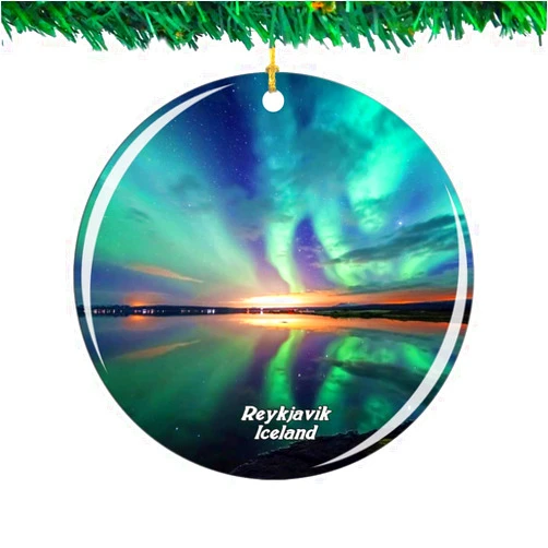 Weekino Iceland Thingvellir National Park Reykjavik Christmas Ornament City Travel Souvenir Collection Double Sided Porcelain 2.85 Inch Hanging Tree Decoration