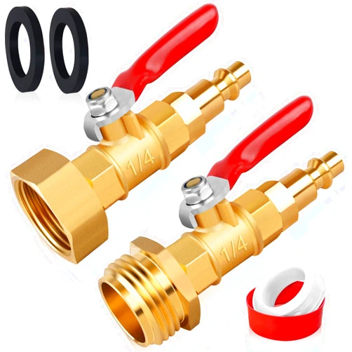 Boltigen RV Winterize Blowout Adapter, RV Winterizing Kit, Brass RV Blow Out Plug Adapters, Female & Male Air Compressor Sprinkler Blowout Adapter with Shut Off Valve, for RV, Camper,Boat,Garden Faucet