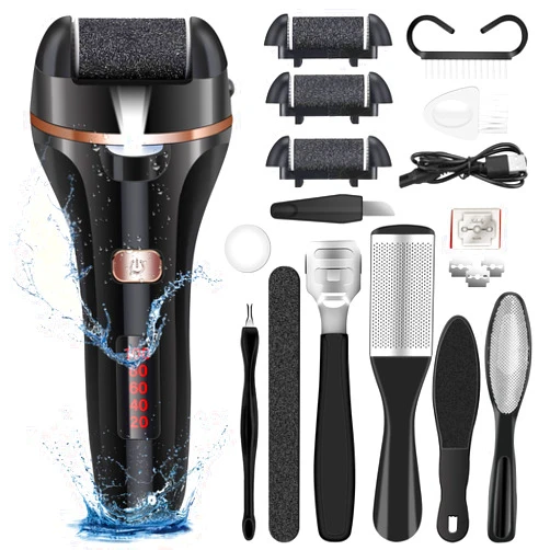 MOREVAC Electric Foot File Callus Remover, Rechargeable Pedicure Tools Foot Care Kit, Callus Remover for Feet with 3 Roller Heads,2 Speed for Remove Cracked Heels Calluses and Hard Skin