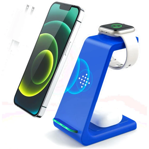 LABJOB Wireless Charging Station, 3 in 1 Fast Desk Charging Station, Wireless Charger Stand for iPhone 15/14/13/12/11 Pro Max/X/Xs Max/8/8 Plus, AirPods 3/2/pro, iWatch Series Ultra/9/8/7/6/5/SE/4/3/2 (blue)