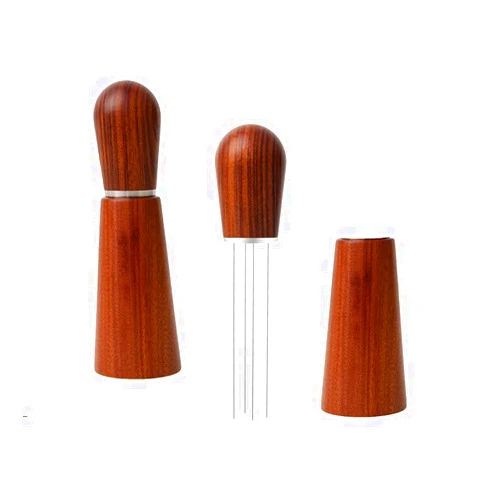 F FINEC Professional Espresso Coffee Stirrer, WDT Tool Espresso Stirring Distribution Tool Coffee Powder Hand Tamper Distributor, Stainless Steel Needle, Natural Red Wood Handle and Base Stand Rosewood