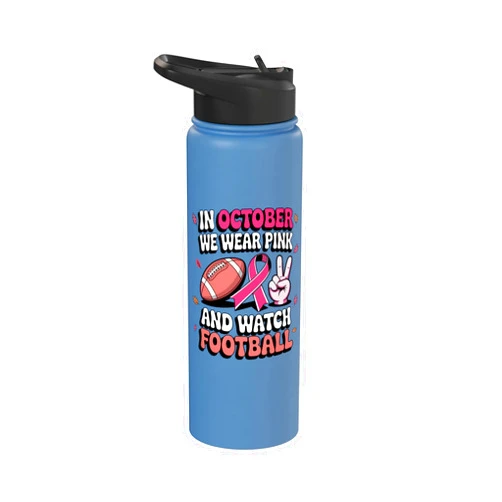 Breast Cancer Awareness Month Support Pink Ribbon In October We Wear Pink And Watch Football Breast Cancer Stainless Steel Insulated Water Bottle
