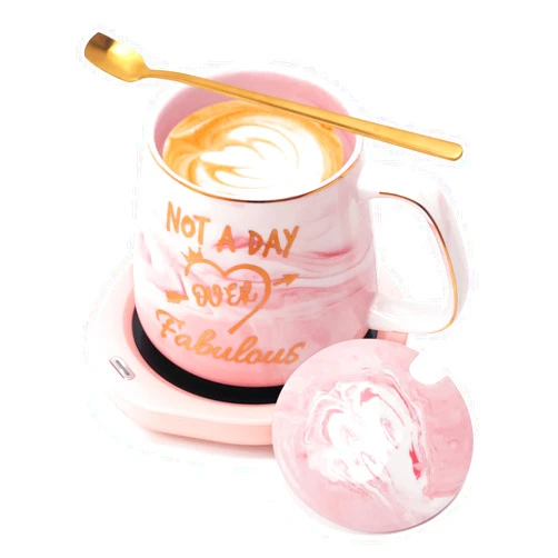 LOUTYTUO Coffee Mug Warmer & Not A Day Mug Set, Electric Cup Warmer for Desk Office Home, Beverage Warmer with 2 Temperature Setting, 8-Hours Auto Shut Off, Best Birthday Present Ideas for Women