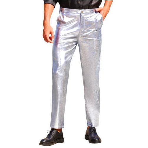 COOFANDY Men's Metallic Shiny Pants Night Club Pants 70s 80s 90s Disco Pant Party Dance Straight Leg Trousers