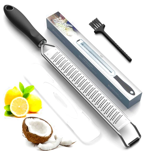 JOFUYU Lemon Zester & Cheese Grater – Premium Stainless Steel - A Sharp Kitchen Tool for Ginger, Garlic, Nutmeg, Chocolate, Vegetables, Fruits, Dishwasher Safe, Black