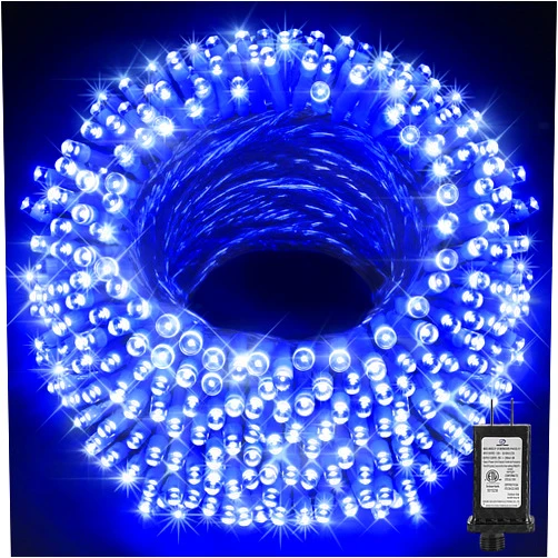SAUIRS Christmas Lights Outdoor 197FT 500LED Fairy Lights 8 Lights Modes & Timer Waterproof Christmas String Lights Plug in for Party Garden Yard Wedding Outside Indoor Decorations（Blue）