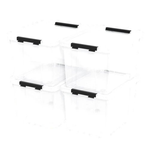 Afromy 4-Pack Plastic Storage Bins with Lid, Latching Stackable Utility Tote, 35 Quart, Clear