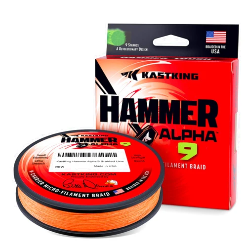 KastKing Hammer Alpha 9 UHMWPE Braided Fishing Line - Made in The USA, Strong and Smooth, Round, 9-Carrier, Colorfast Braided Fishing Line, Perfect for Most Fishing Reel and Finesse Applications