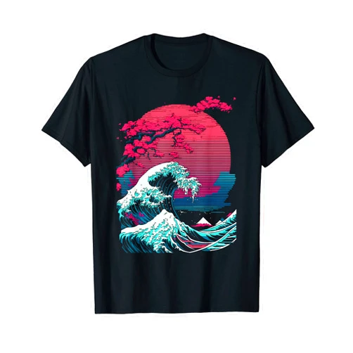 Great Wave off Kanagawa Glitch Aesthetic Vaporwave Great Wave off Kanagawa Retro Glitch Aesthetic Vaporwave T-Shirt