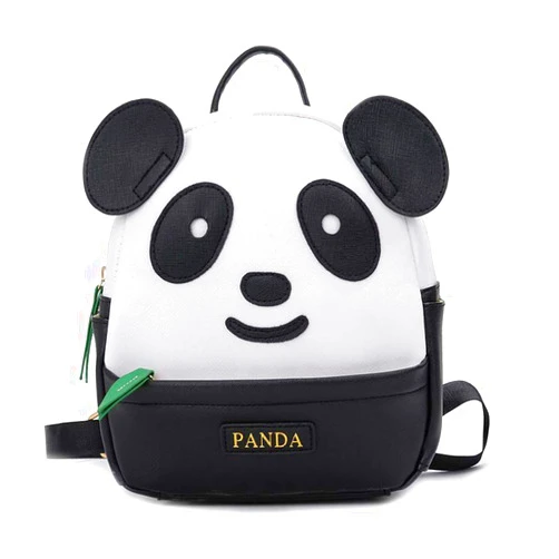 GOESUP Cute Panda Pattern Backpack Women Girls Pu Leather Small Casual Shoulder Daypack Bag (Black)