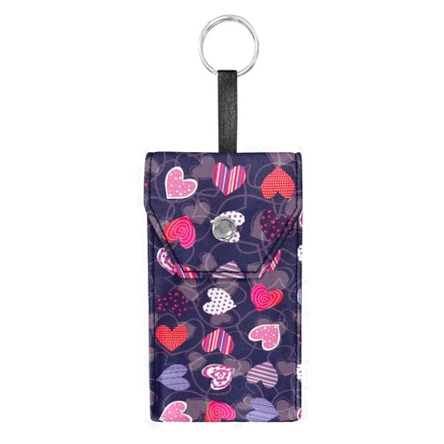 Uorisanigo Tissues Purse Pocket Reusable Tissue Holder Heart Pattern Tissue Pouch Canvas Fabric with Snap Button Small Size Keychain Wallet Coin Pouch for Cards Car Key for Women