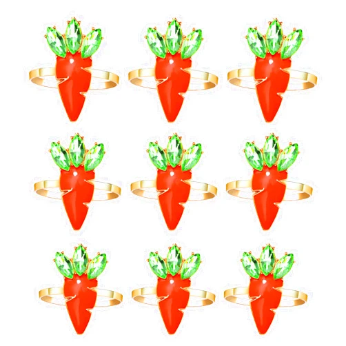PHALIN 9PCS Easter Napkin Rings, Rhinestone Easter Bunny Napkin Holder Rings for Table Decor Cute Rabbit Carrot Napkin Ring for Spring Party Banquet (9PCS Enamel Carrot)