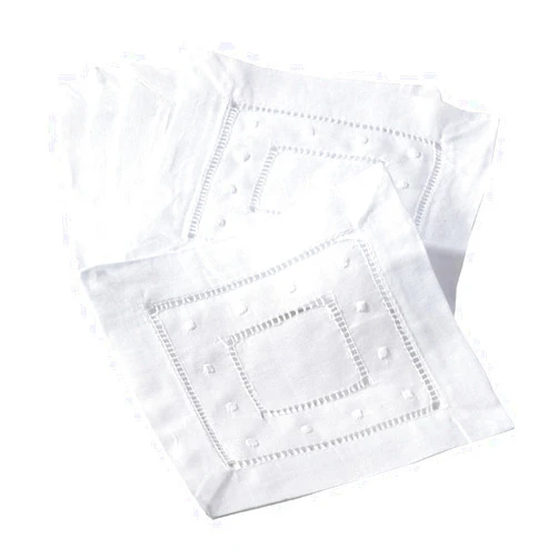 Fenncostyles.com Fennco Styles Hand Hemstitched and Embroidered Swiss Dot Coasters Cocktail Napkins. White Color. 6