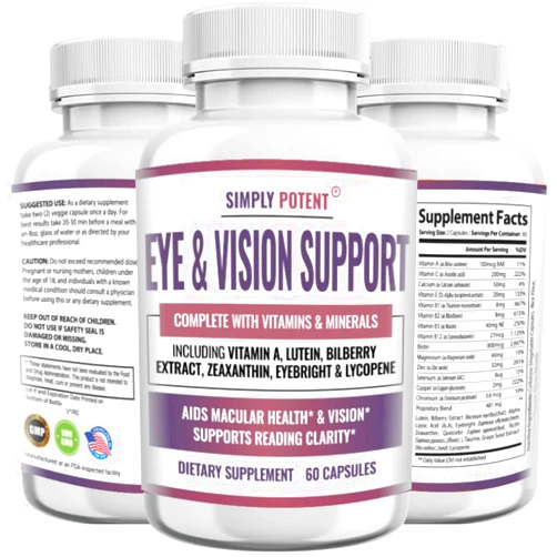 Simply Potent Lutein & Zeaxanthin Eye Health Supplements for Adults, Natural Eye & Vision Formula w/ Vitamin A, Lutein, Zeaxanthin, Bilberry Extract, Eyebright & Lycopene for Retina & Lens, 60 Caps