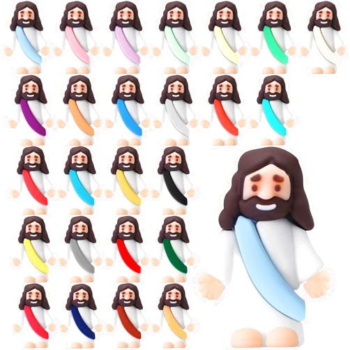 Bememo 25 Pcs Little Jesus Figures Original Design Mini Rubber Jesus Toys to Hide and Seek Religious Party Favors Sunday School Baptism Gifts(Comprehensive Colors)